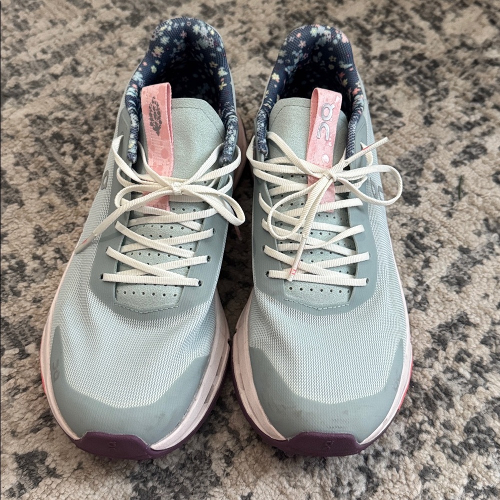On Running Women's Mint Green Athletic Sneakers with Pink & Purple Accents